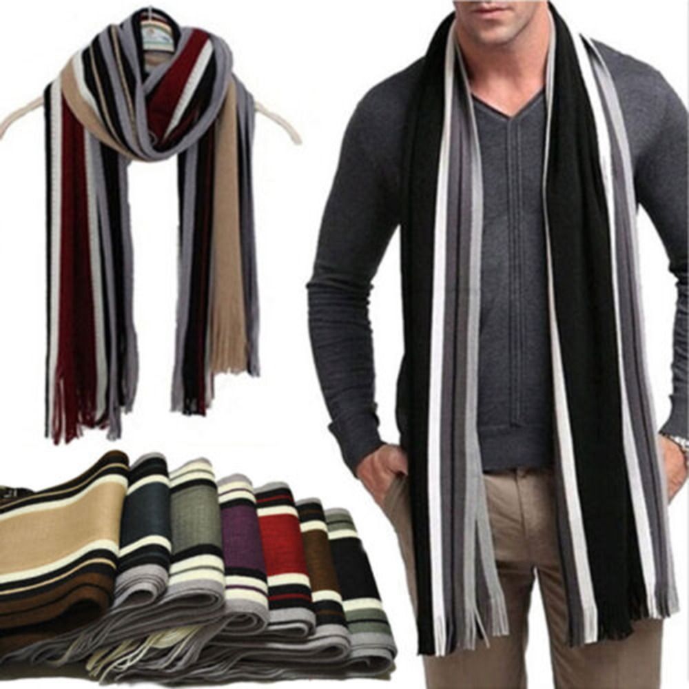 Shawl Wrap Winter - แคชเมียร์ผู้ชายผ้าพันคอลายแฟชั่นพู่หนา Stole คอ WARM Soft ฤดูหนาวผ้าคลุมไหล่ยาว