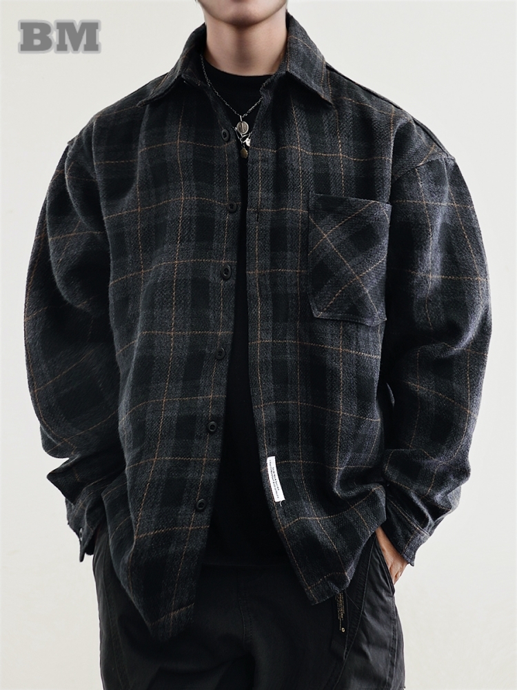 Flannel Shirt Lined - Mens Flannelเสื้ออเมริกันVINTAGE Streetwearลายสก๊อตหนาขนาดใหญ่CargoแขนยาวหลวมFit Casual Workwearฤดูใบไม้ร่วงฤดูหนาว