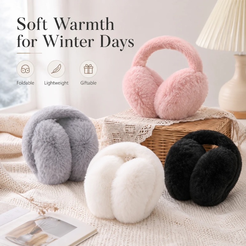 Earmuffs Foldable - ที่ปิดหูฤดูหนาวแบบนุ่มสำหรับผู้หญิงและผู้ชาย สีพื้นเรียบ นุ่มสบาย ทันสมัย พับเก็บได้ ป้องกันความหนาวเย็นสำหรับกิจกรรมกลางแจ้ง