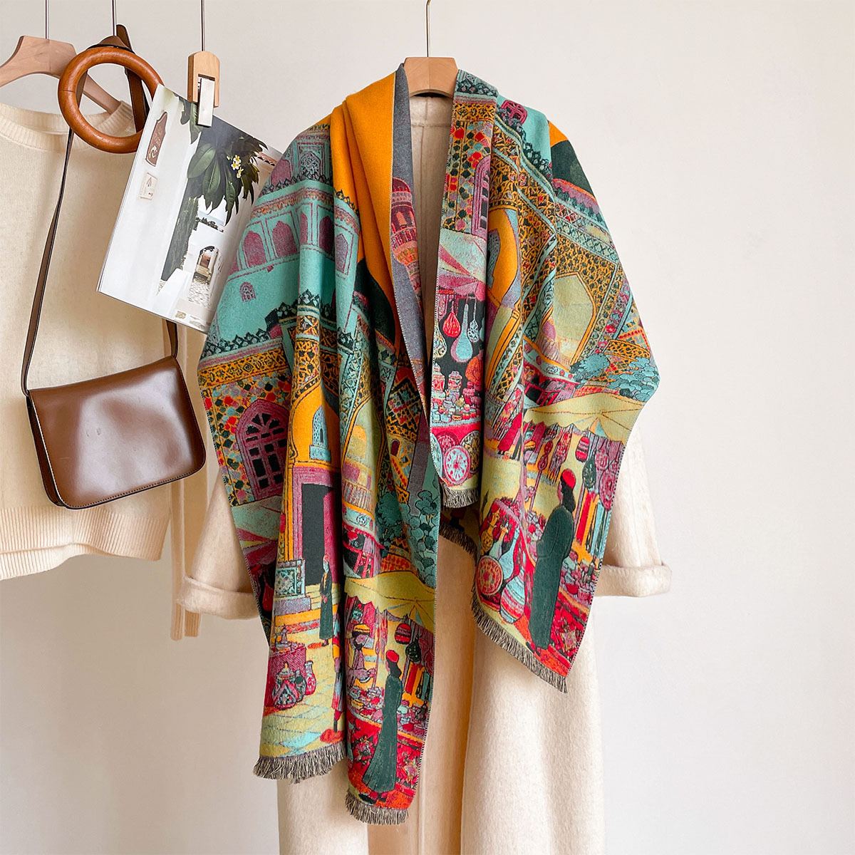 Shawl Wrap Winter - ผ้าพันคอแคชเมียร์เทียมสำหรับผู้หญิง ผ้าคลุมไหล่สองด้าน ผ้าพันคอหนา อุ่น สำหรับฤดูหนาว ผ้าพันคอขนาดใหญ่