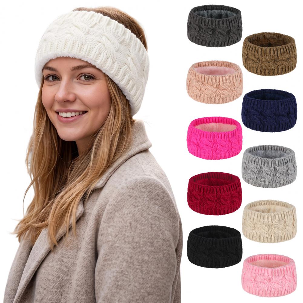 Fleece Ear Warmer Band - ชุดวิ่งสำหรับผู้หญิงในฤดูหนาว ที่คาดผมถักสำหรับผู้หญิง ที่คาดผมบุขนแกะให้ความอบอุ่น ที่คาดผมขนปุยสำหรับกันหนาว