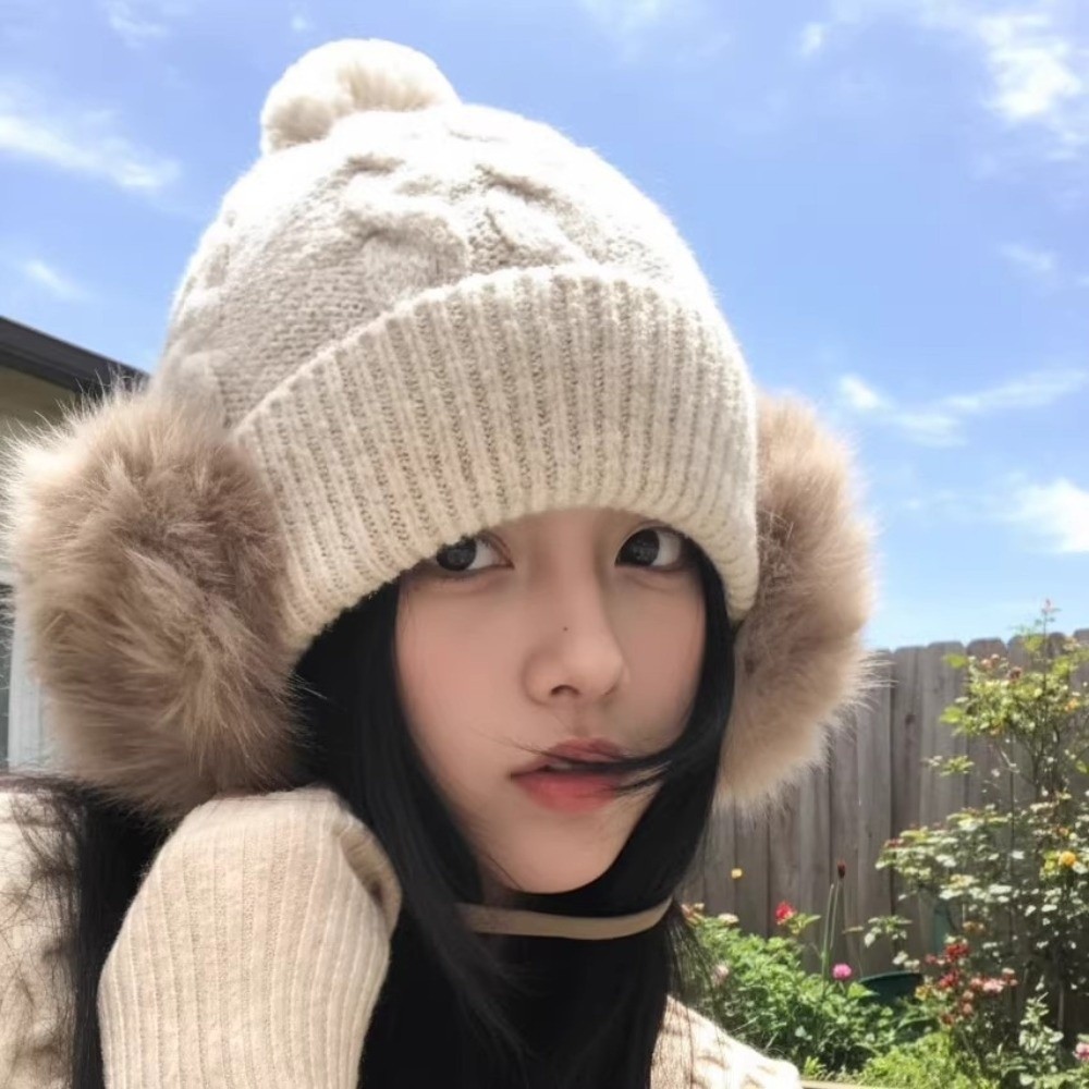 หมวกไหมพรมถักลายเคเบิลพร้อมที่ - Knit Beanie Hat Warm บทวิจารณ์และราคา