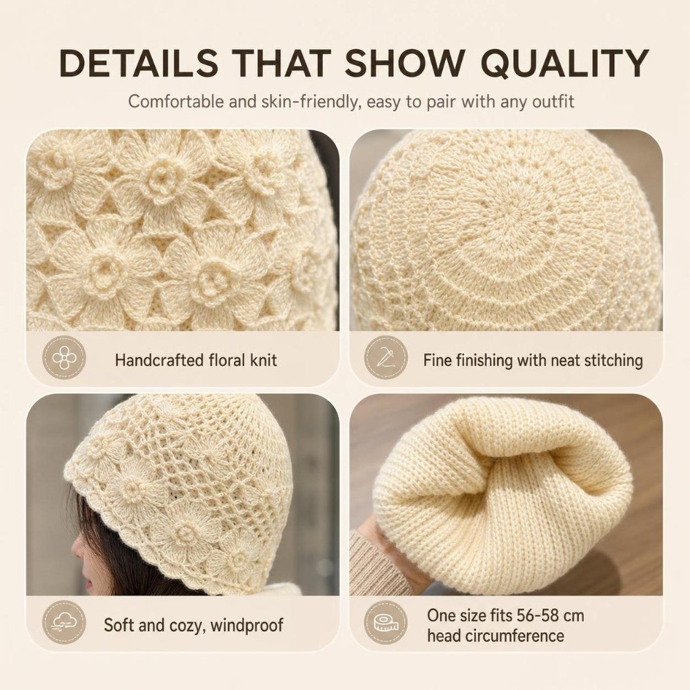 หมวกถักมือสองชั้นสไตล์เรโทร ลา - Knit Beanie Hat Warm บทวิจารณ์และราคา