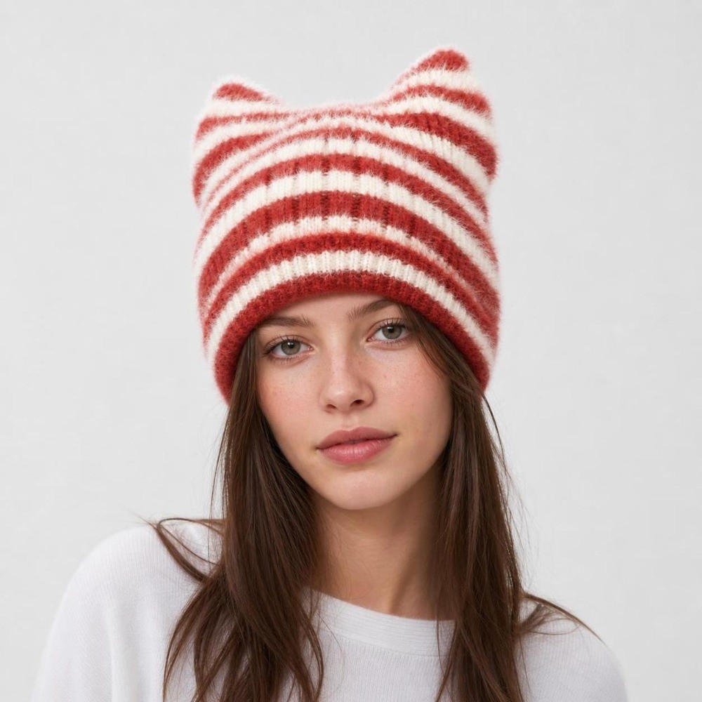 หมวกบีนนี่แฟชั่นฤดูหนาวลายทางพ - Knit Beanie Hat Warm บทวิจารณ์และราคา